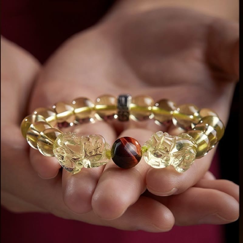 Natural Citrine Double PiXiu Tiger Eye Prosperity Protection Bracelet