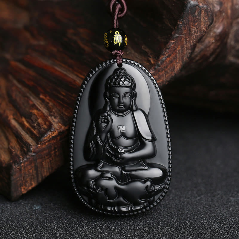 Chinese Zodiac Natal mystic zen Natural Black Obsidian Purification Necklace Pendant