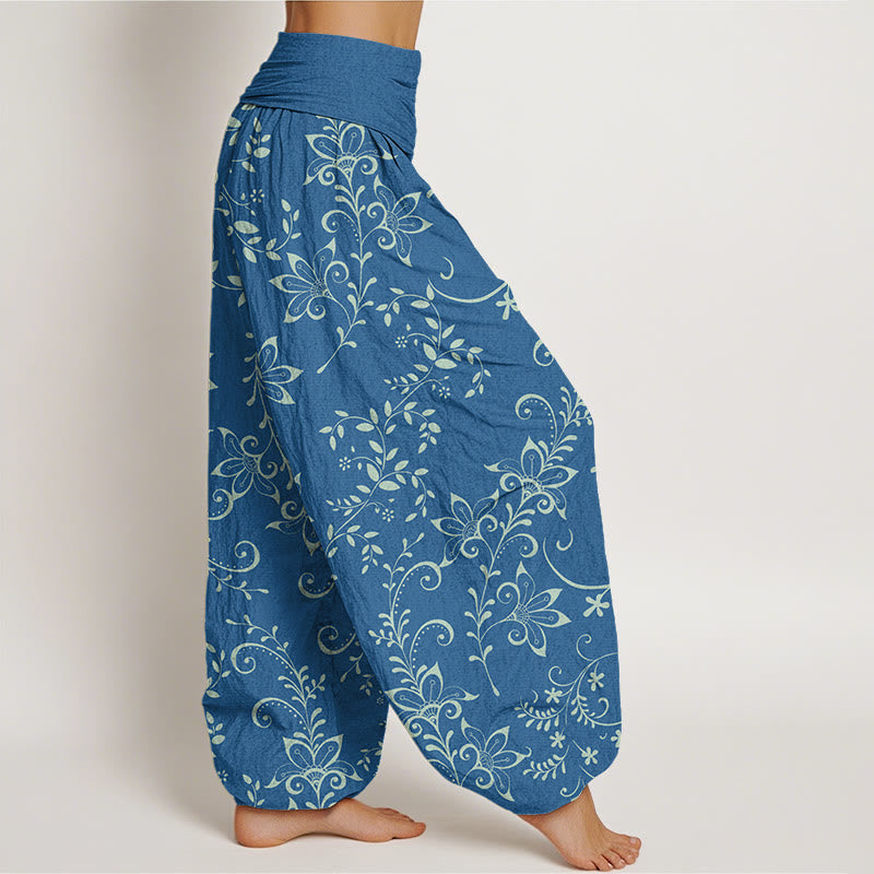 Casual Flowers Vine Design Women's Elastic Waist Harem Pants