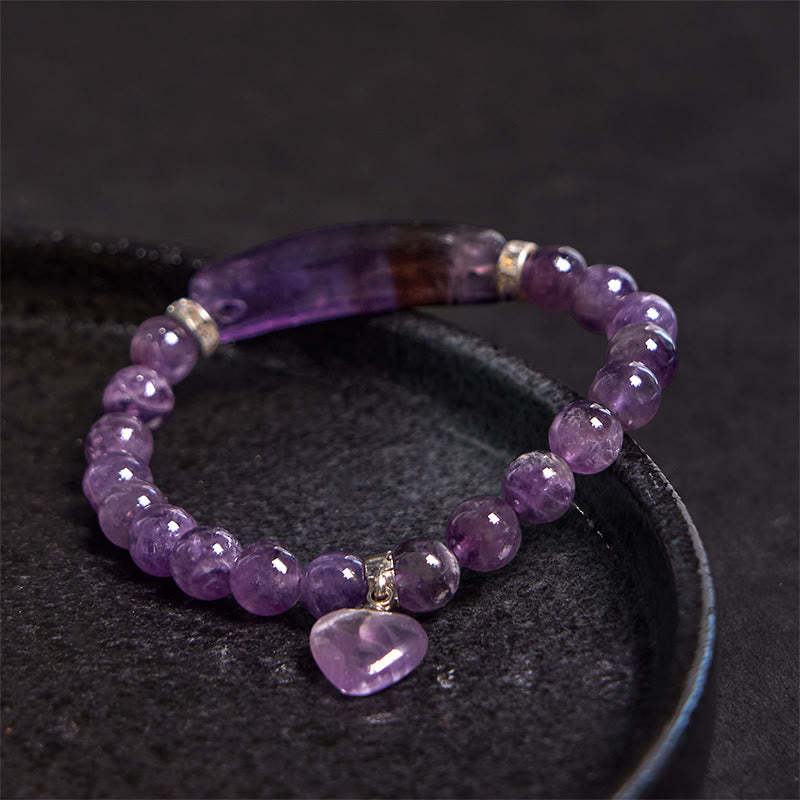 Natural Quartz Love Heart Healing Beads Bracelet