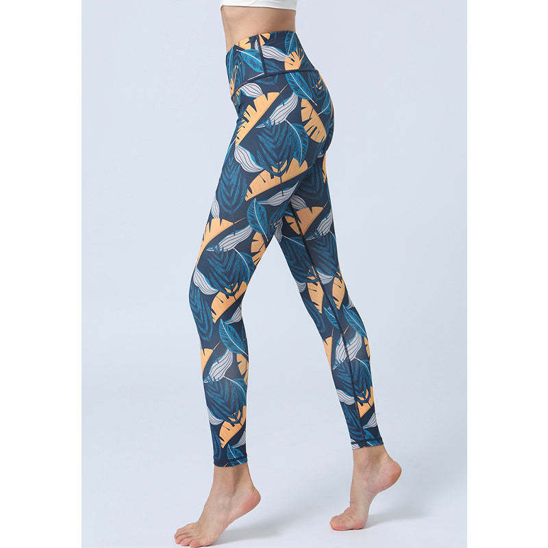 Leaves Print Pants Sports Fitness Yoga High Waist Leggings Women's Yoga Pants