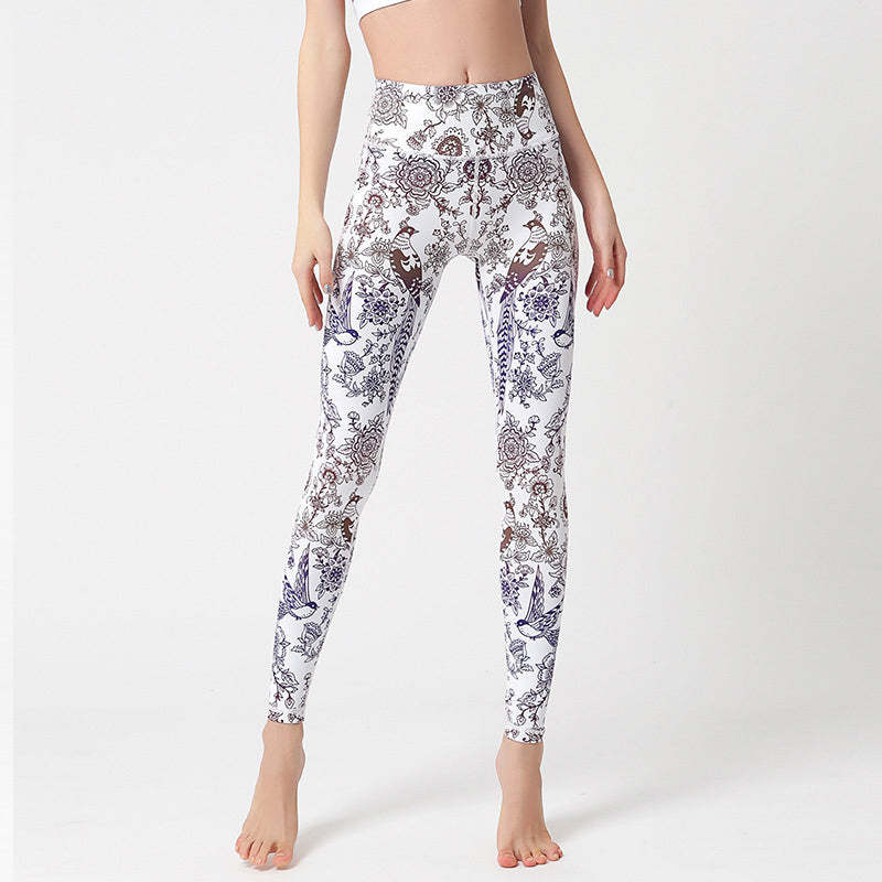 Flowers Leaves Birds Print Pants Sports Fitness Yoga Leggings Women's Yoga Pants