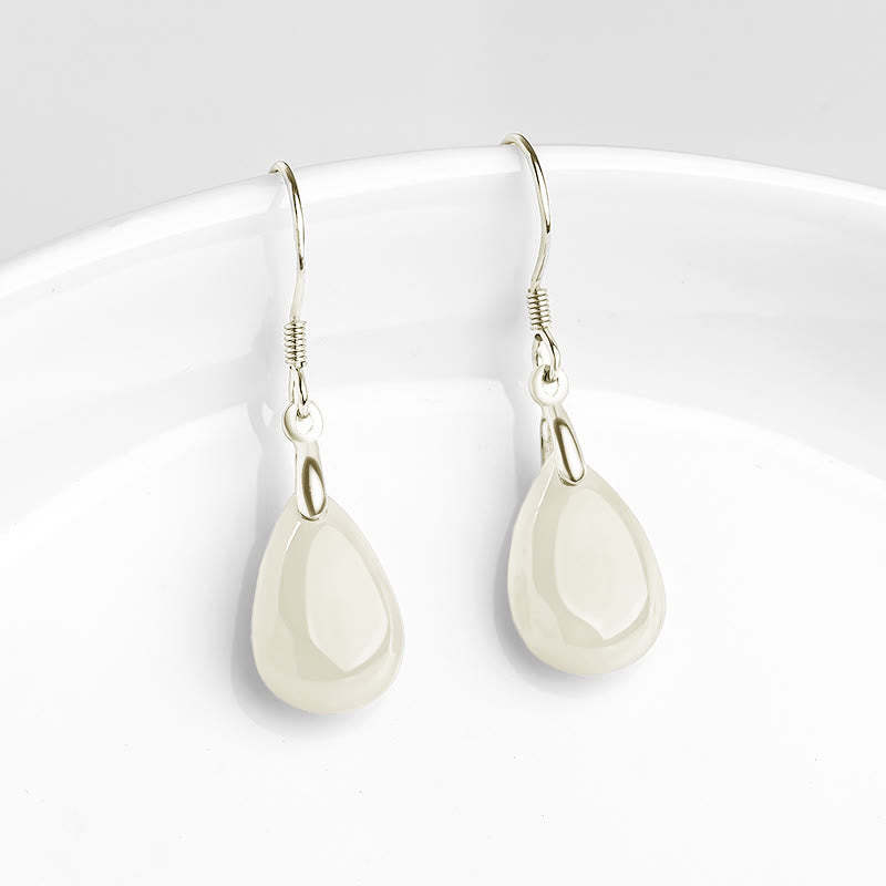925 Sterling Silver Jade Water Drop Pattern Luck Prosperity Dangle Earrings