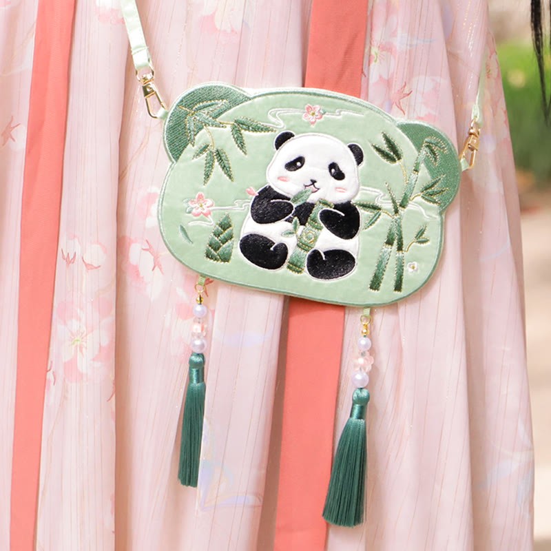 Embroidery Lucky Panda Cat Shiba Inu Deer Rabbit Fox Flower Cute Animal Hanfu Bag Crossbody Bag Shoulder Bag
