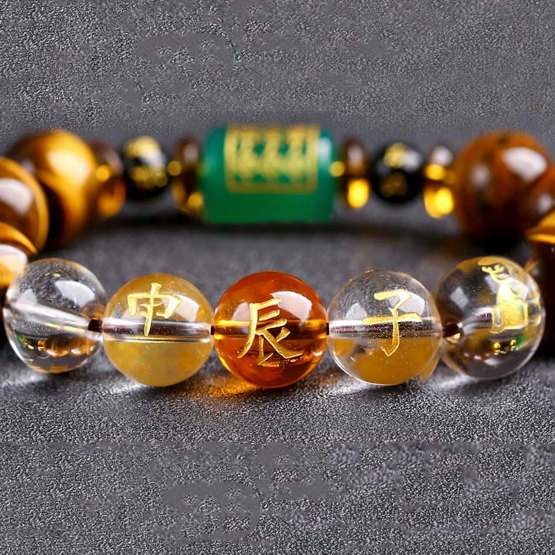 Chinese Zodiac Tiger Eye White Crystal Courage Bracelet