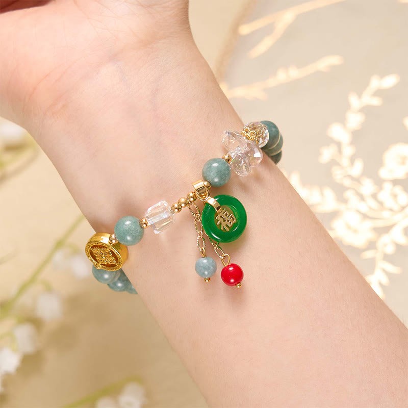 Strawberry Quartz Jade Fu Character Charm Healing Bracelet