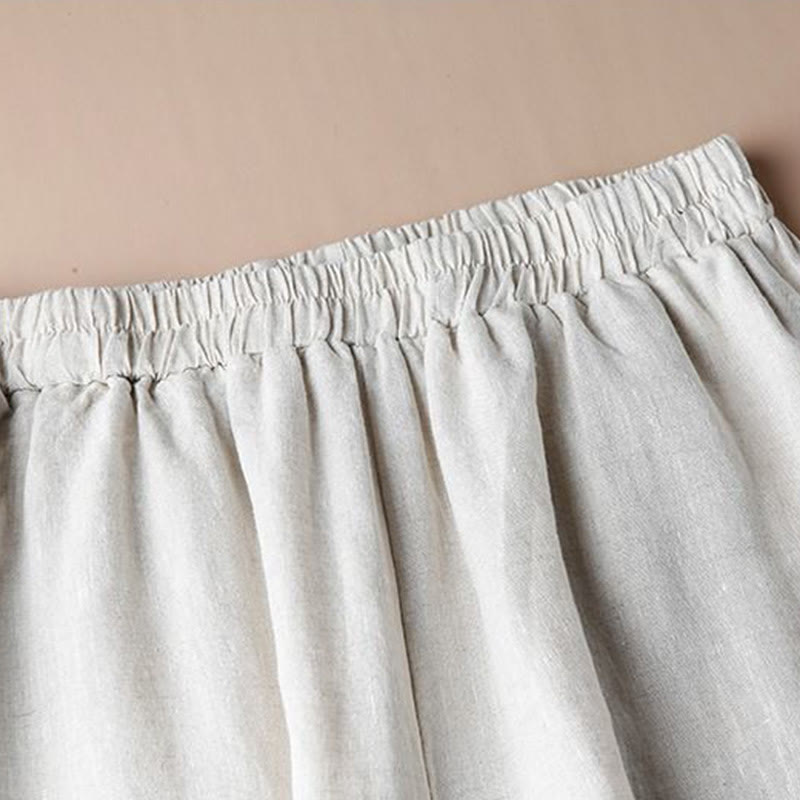 Women Casual Loose Cotton Linen Embroidery Wide Leg Pants With Pockets