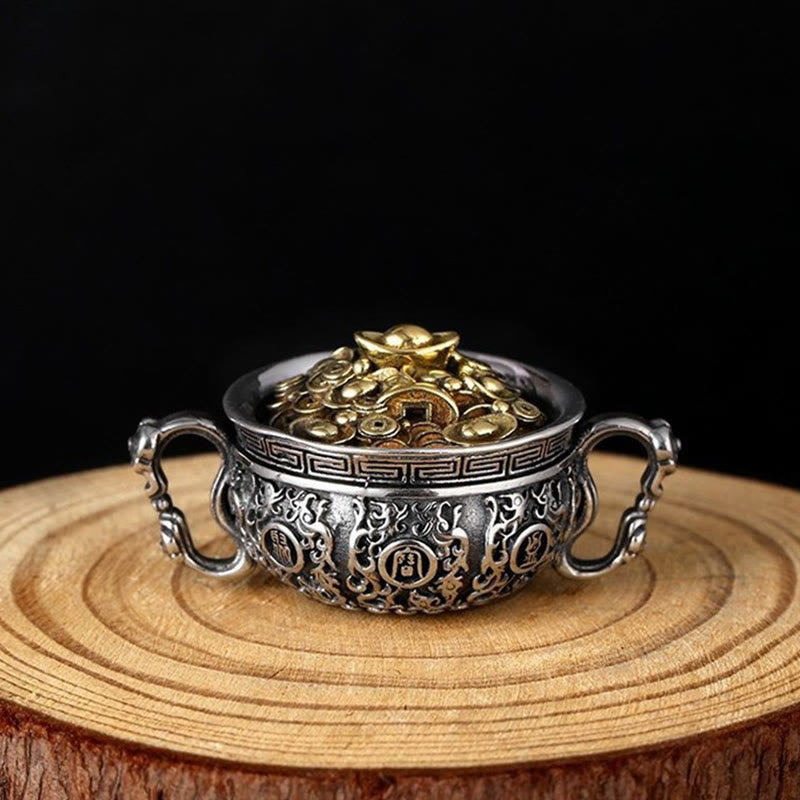Treasure Bowl Copper Coin Ingots Wealth Necklace Pendant