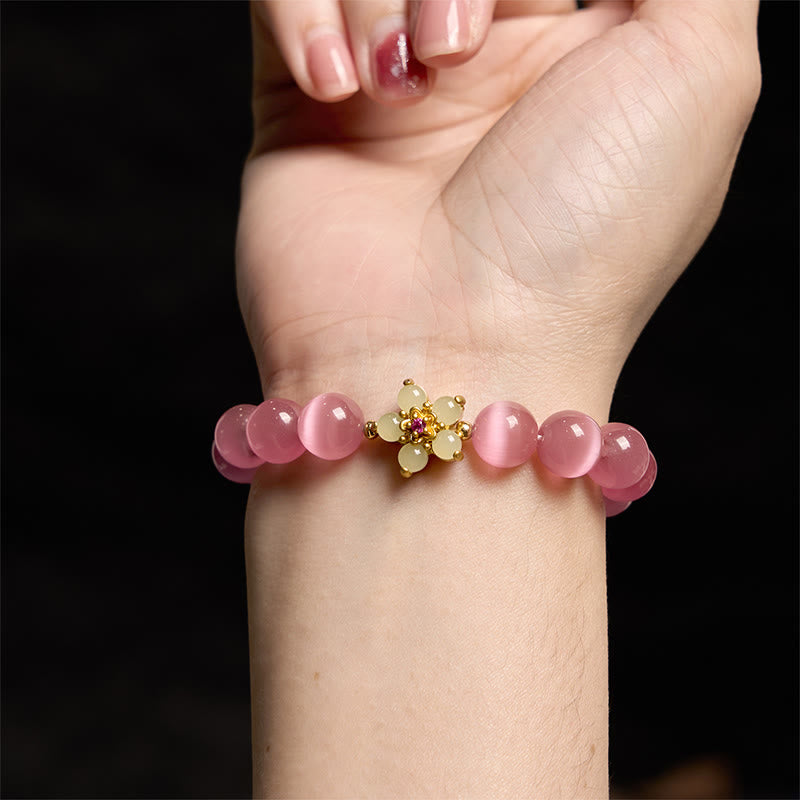 Cat's Eye Chrysoberyl Flower Love Bracelet