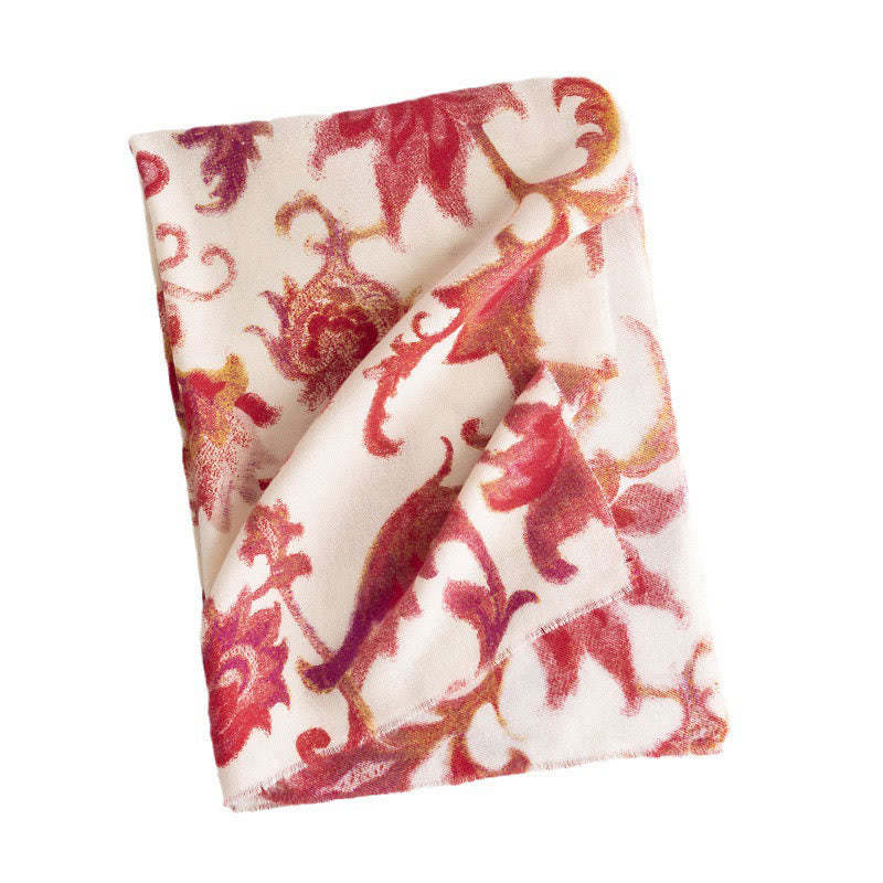 Tibetan Red Flower Print Shawl Fall Winter Soft Warm Scarf Wrap