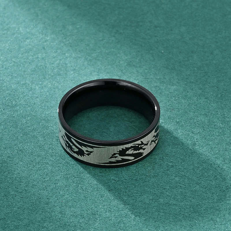 Dragon Carved Protection Strength Titanium Steel Ring
