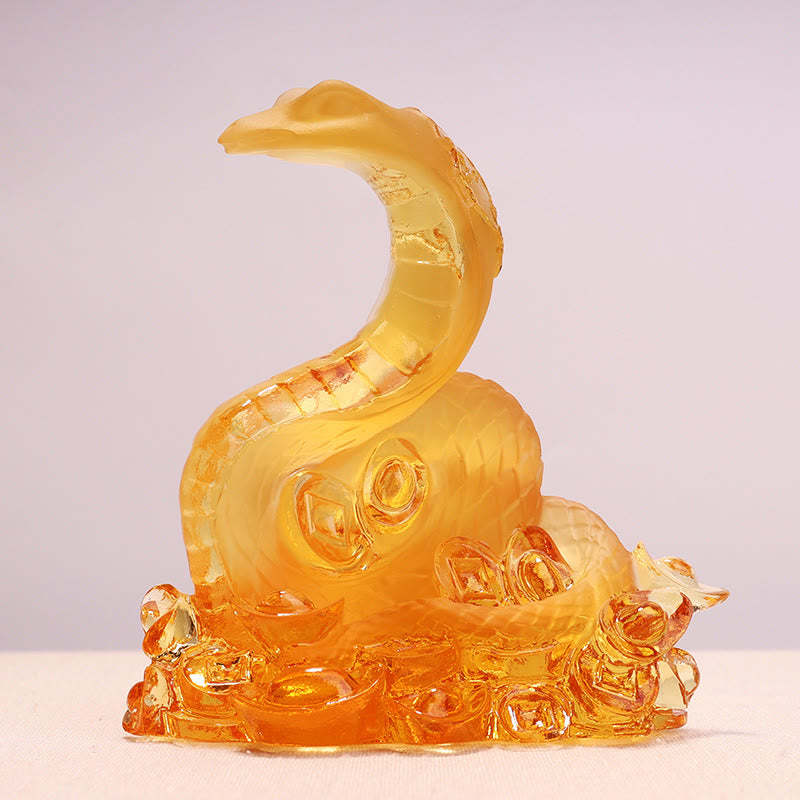 Year Of The Snake Ingot Copper Coins Base Liuli Art Piece Home Decoration
