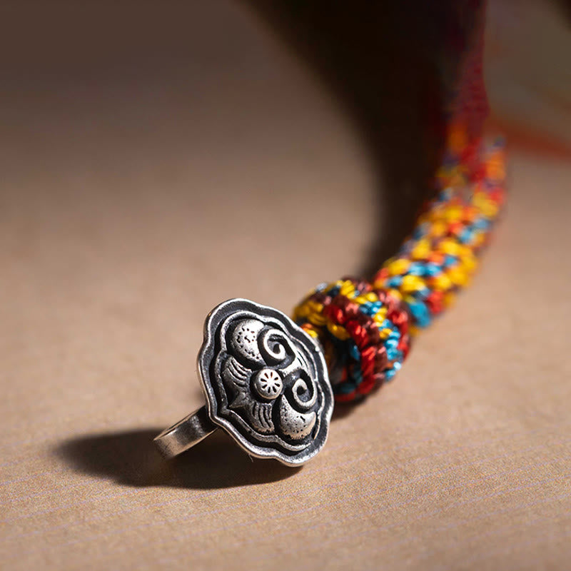 Handmade Tibetan 925 Sterling Silver Chinese Zodiac Natal mystic zen Zakiram Goddess of Wealth Protection Multicolored Rope Braided Bracelet