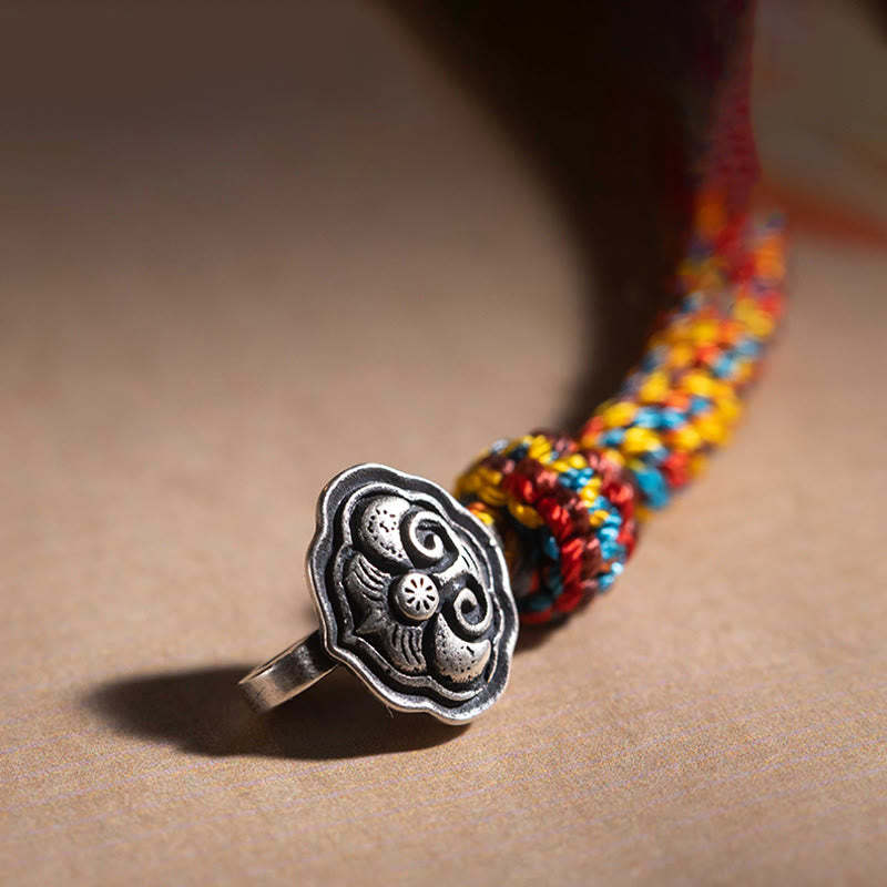 Handmade Tibetan 925 Sterling Silver Chinese Zodiac Natal mystic zen Zakiram Goddess of Wealth Protection Multicolored Rope Braided Bracelet