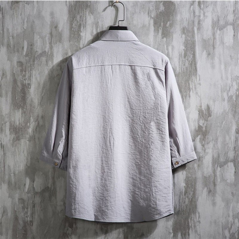 Casual Solid Color Front Button Three Quarter Sleeves Men's Shirt