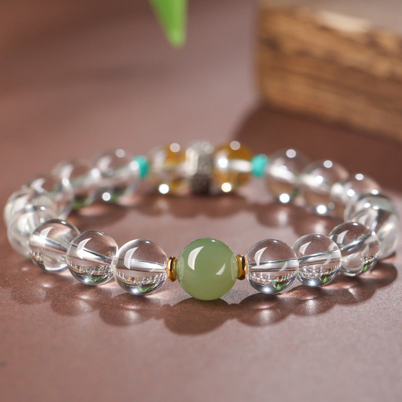 925 Sterling Silver Chinese Zodiac Natal mystic zen Auspicious Groups White Crystal Hetian Jade Healing Bracelet