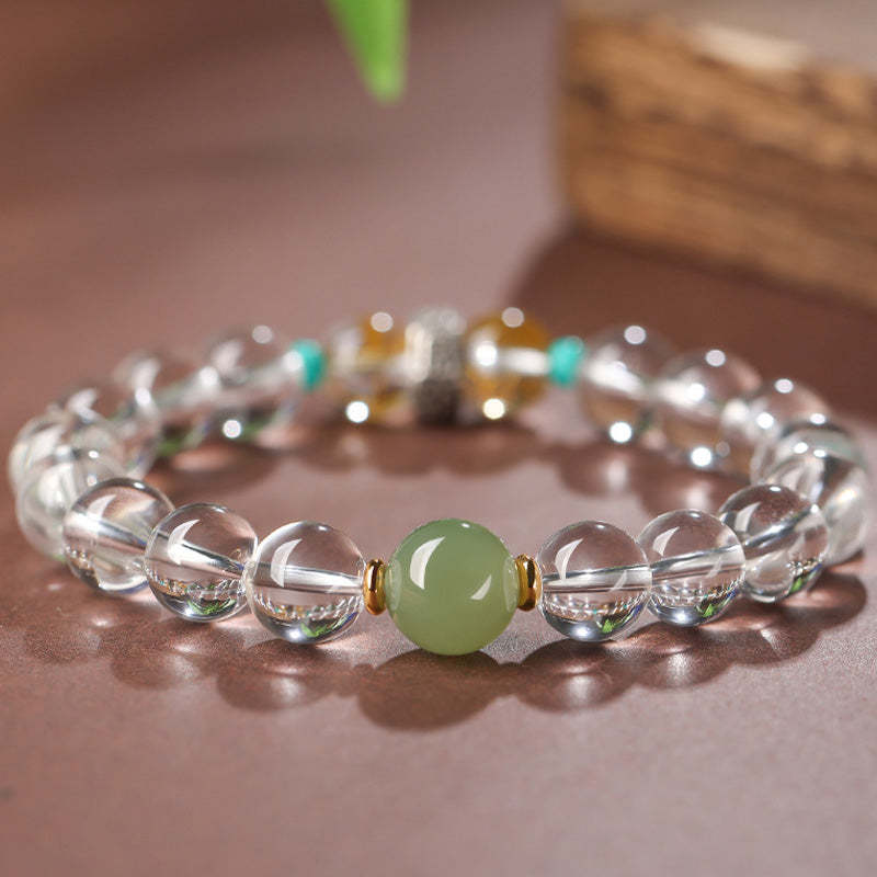 925 Sterling Silver Chinese Zodiac Natal mystic zen Auspicious Groups White Crystal Hetian Jade Healing Bracelet