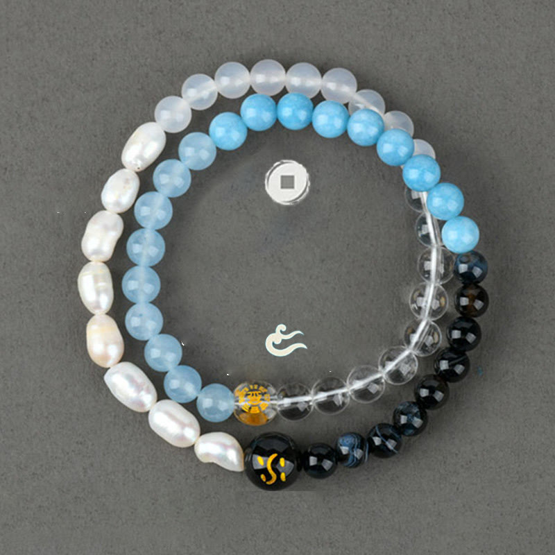 Five Elements Various Agate Crystal Pearl Black Onyx White Agate White Crystal Luck Bracelet