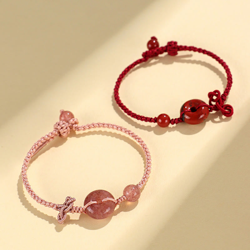 Red Jasper Rose Quartz Various Natural Rocks Peace Buckle Knot Positive Luck Bracelet