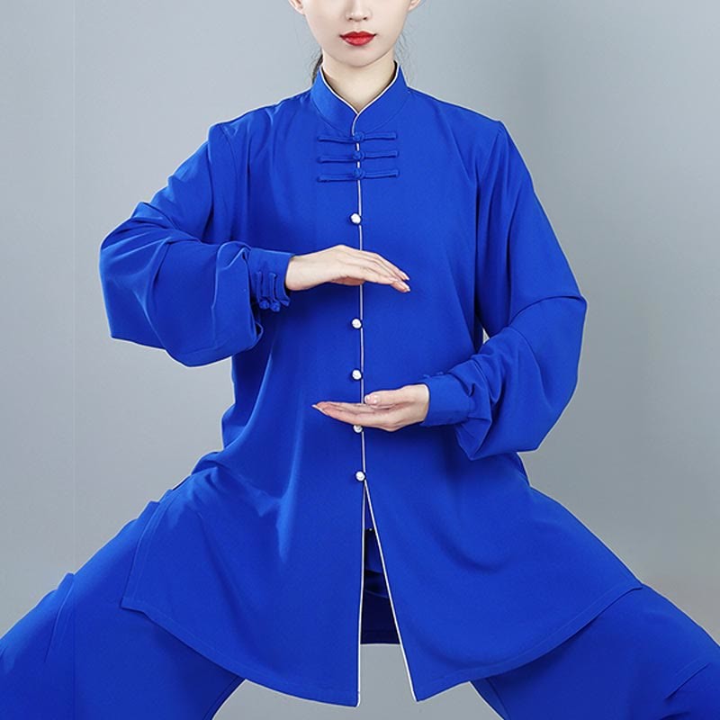 2Pcs Fall Solid Color Frog-Button Tai Chi Meditation Qigong Zen Practice Unisex Cotton Clothing Set
