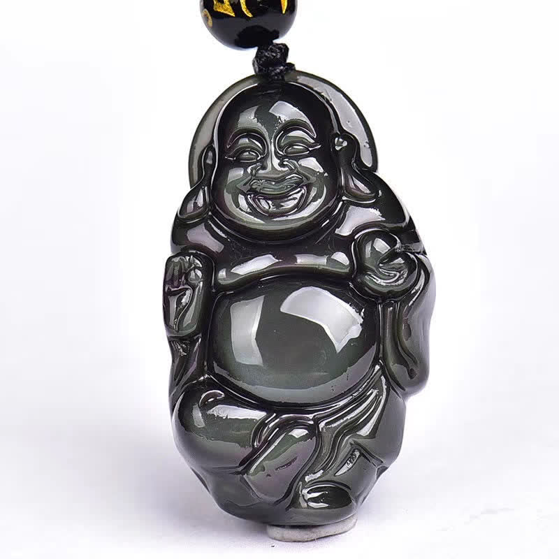 Natural Rainbow Obsidian Laughing mystic zen Inner Peace Necklace Pendant