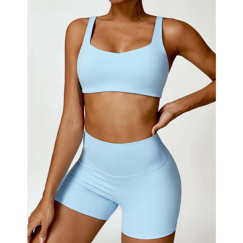 Gym Sports Yoga Backless Bra Crop Tank Top Shorts