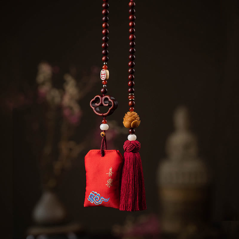 Tibetan Small Leaf Red Sandalwood Lotus Cinnabar Sachet Protection Tassel Car Hanging Decoration