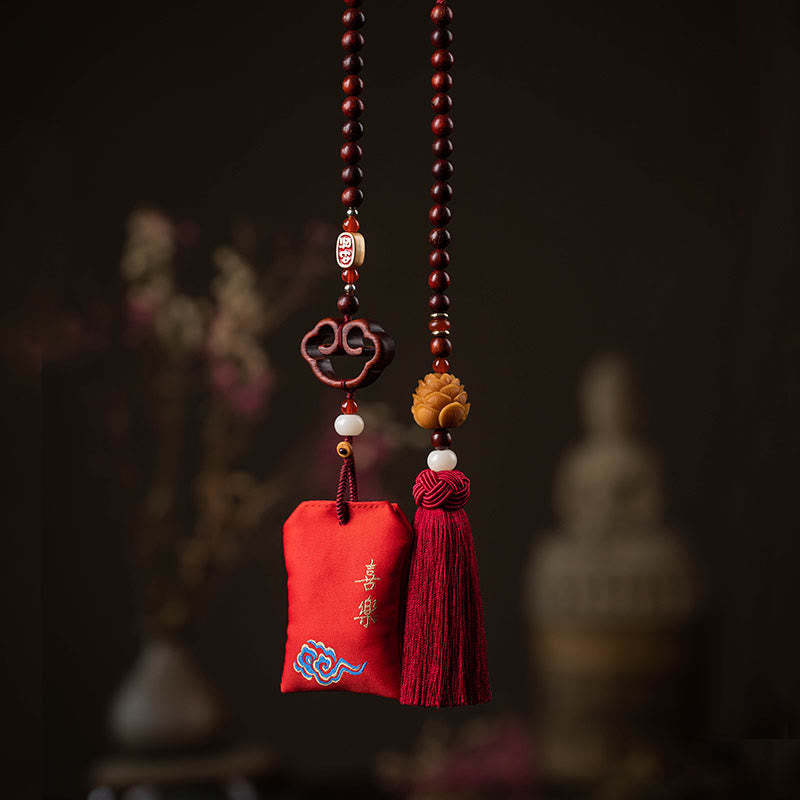 Tibetan Small Leaf Red Sandalwood Lotus Cinnabar Sachet Protection Tassel Car Hanging Decoration