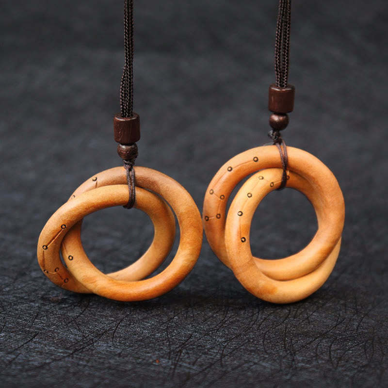 Jujube Wood Taoist Yin Yang Ring Qiankun Circle Luck Ward Off Evil Spirits Necklace Pendant