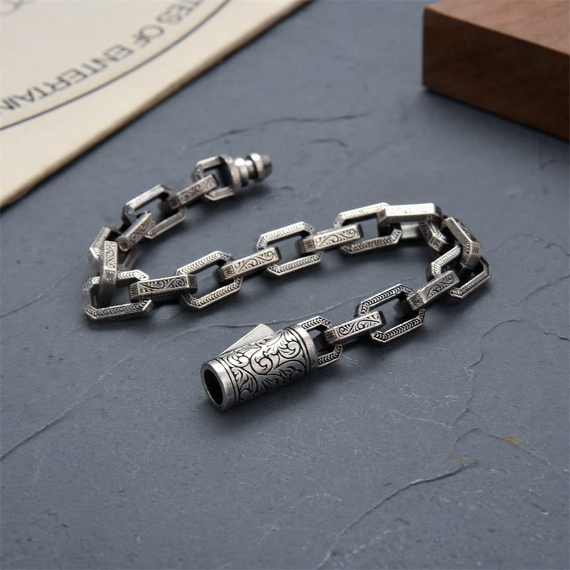 Vintage Tang Dynasty Flower Design Engraved Luck Energy Bracelet