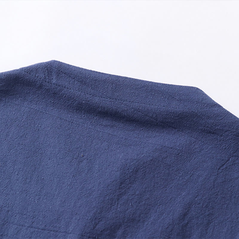 Casual Plain Color One Button Three Quarter Sleeve Cotton Linen Men's Shirt