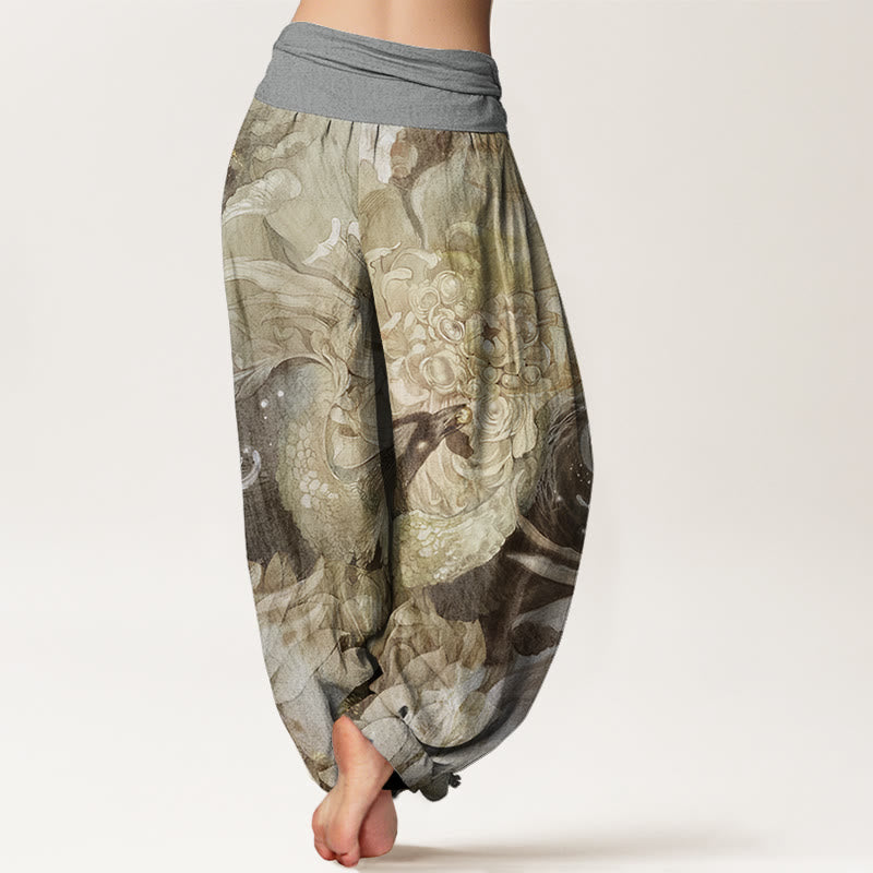 Phoenix Lotus Pattern Women's Elastic Waist Harem Pants