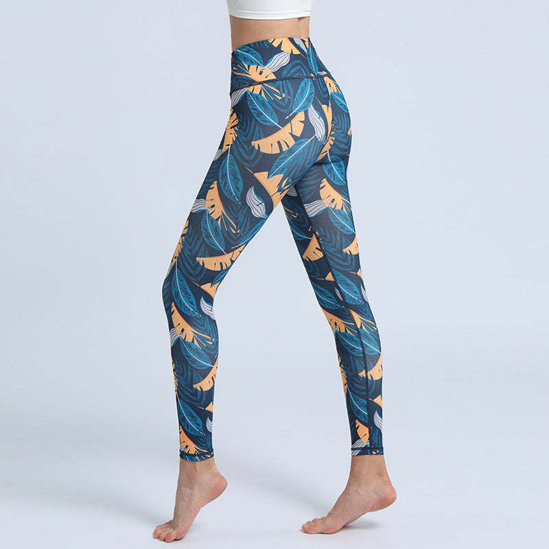 Leaves Print Pants Sports Fitness Yoga High Waist Leggings Women's Yoga Pants
