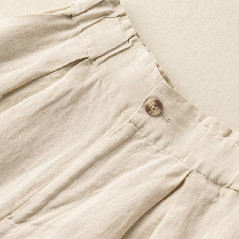 Casual Solid Color Button Zipper Cotton Linen Women's Shorts With Pockets