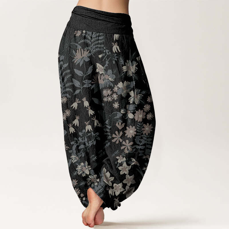 Casual Daisy Flowers Leaves Design Women's Elastic Waist Harem Pants