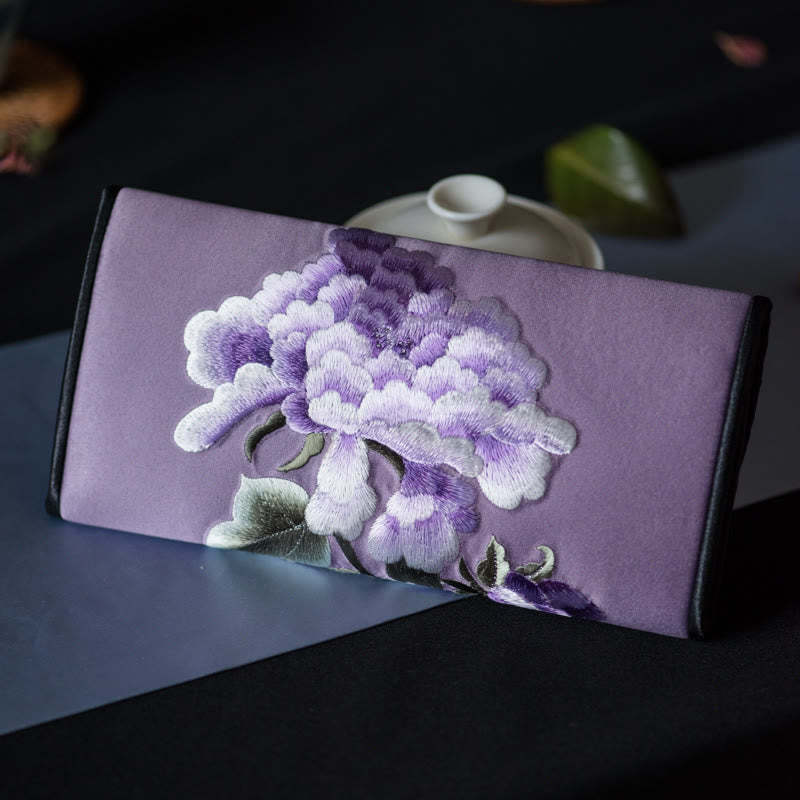 Peony Flower Su Embroidery Journey Shopping Long Purse Handbag