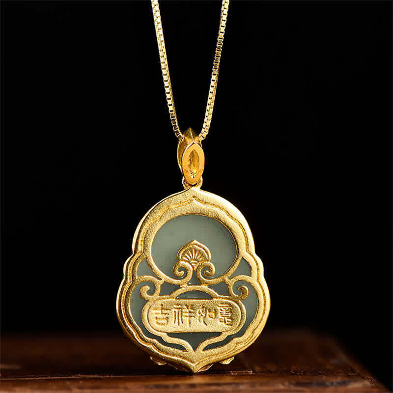 925 Sterling Silver Laughing mystic zen Natural Hetian Jade Luck Prosperity Necklace Pendant