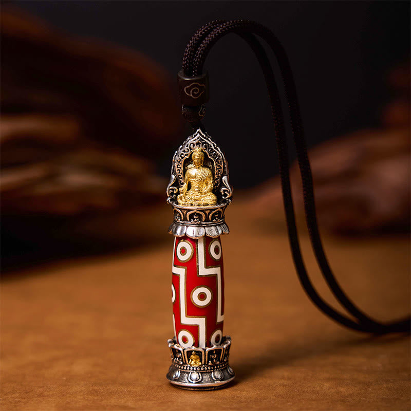 Tibetan Medicine mystic zen Nine-Eye Dzi Bead Protection Necklace Pendant