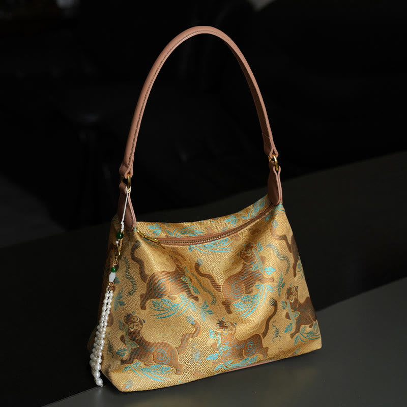 Lotus Bamboo Crane Deer Butterfly Mountain Xiangyunsha Silk Song Brocade Crossbody Bag Shoulder Bag