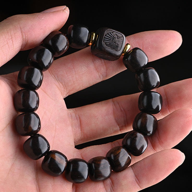 Tibetan Ebony Wood Barrel Beads Lucky And Treasure Balance Bracelet