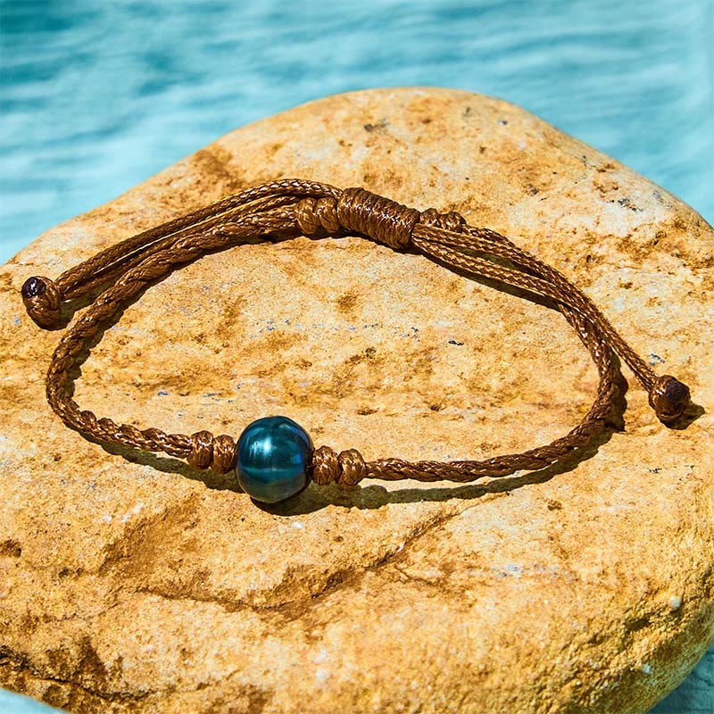 Natural Tahitian Black Pearl Bead Wax Rope Wisdom Bracelet