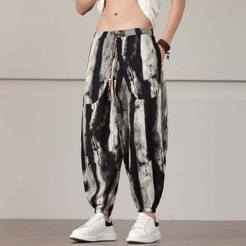 Stripe Pattern Drawstring Men's Harem Pants With Pockets