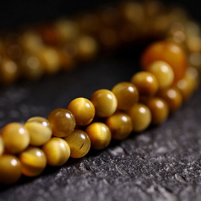 108 Mala Beads Natural Tiger Eye Copper Dorje Protection Tassel Bracelet