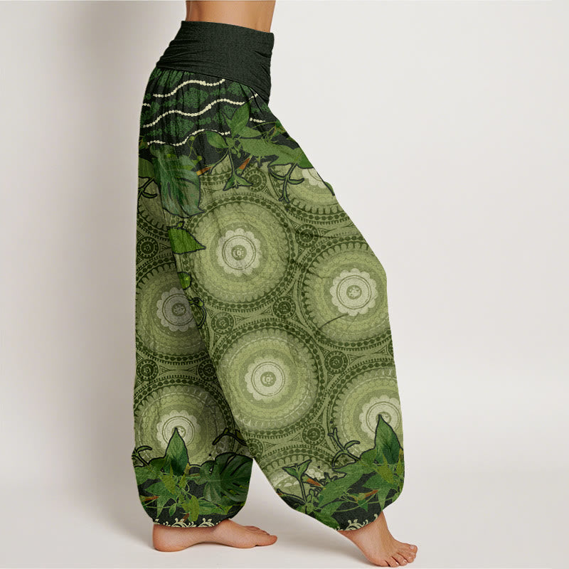 Circular Mandara Leaves Women's Elastic Waist Harem Pants