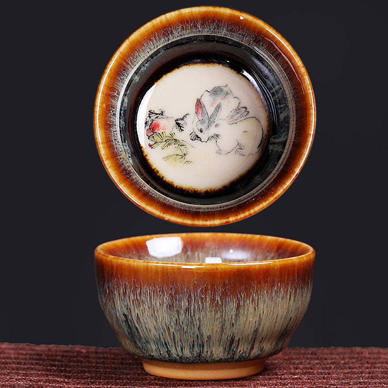 12 Chinese Zodiac Pattern Ceramic Teacup Kung Fu Jian Chinese Zhan Tea Cup 73ml