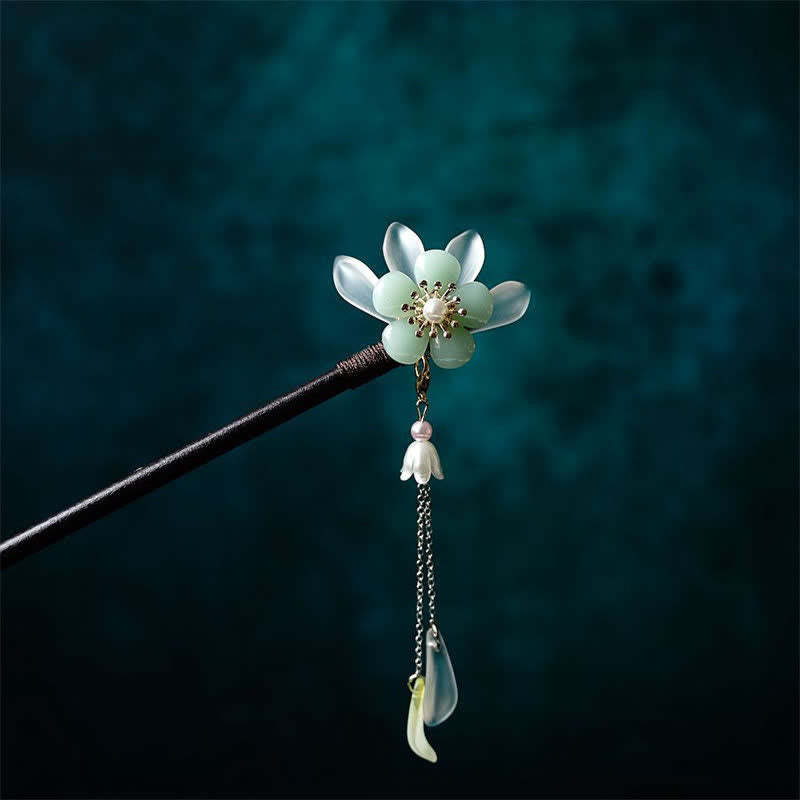 Pearl Flower Leaf Butterfly Happiness Hairpin