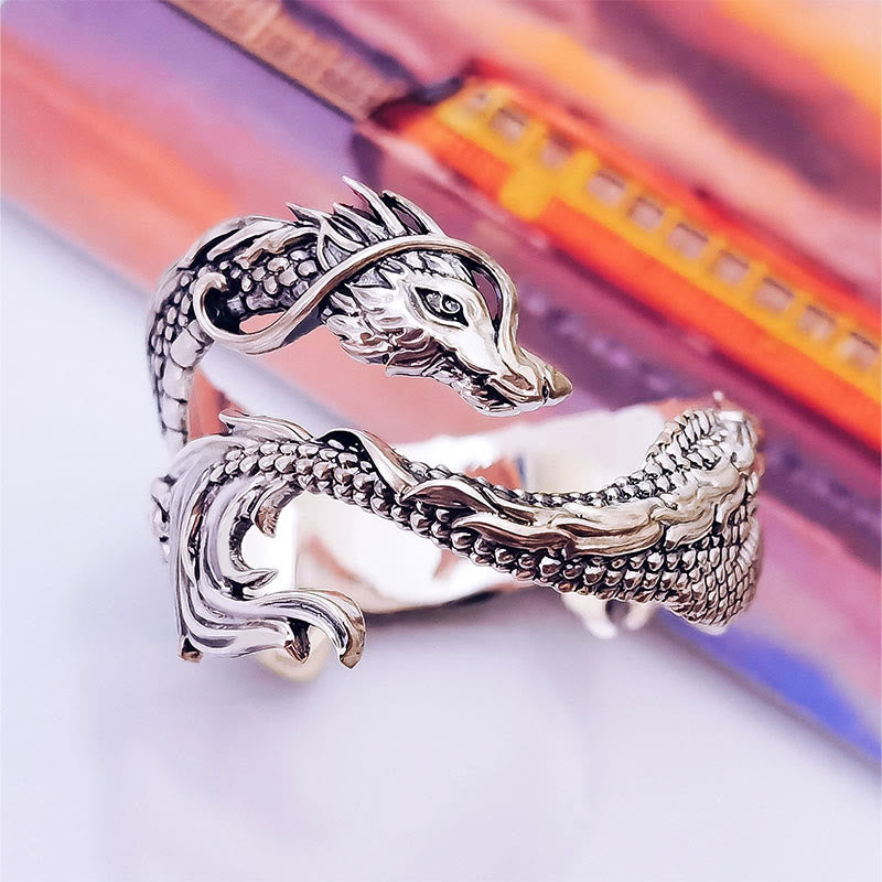 Vintage Dragon Pattern Protection Ring