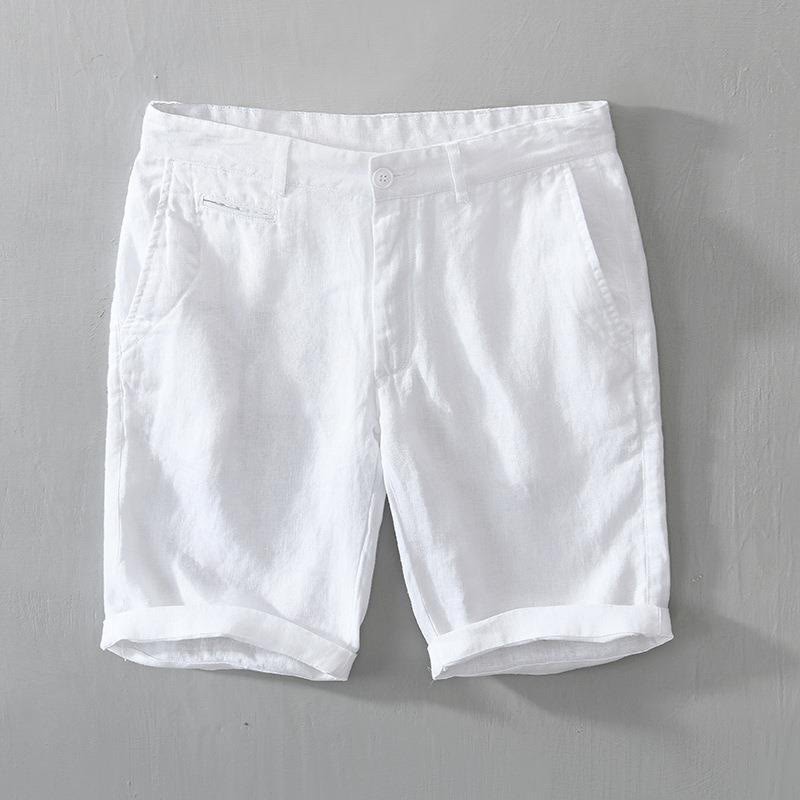 Solid Color Drawstring Cropped Linen Men's Shorts With Pockets