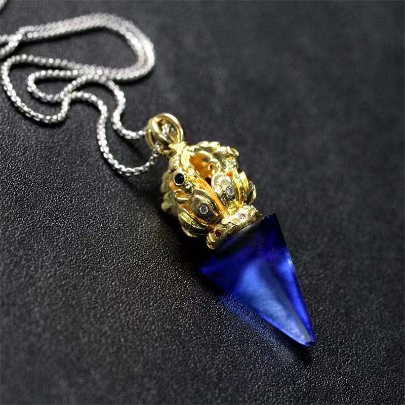 Tibetan Dorje Vajra 4 Prong Lotus Liuli Crystal Strength Necklace Pendant