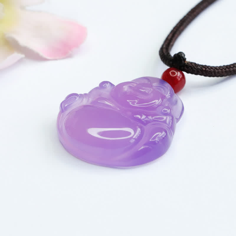 Laughing mystic zen Purple Jade Happiness Necklace Pendant